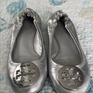 Tory Burch Shimmering Silver Loafers